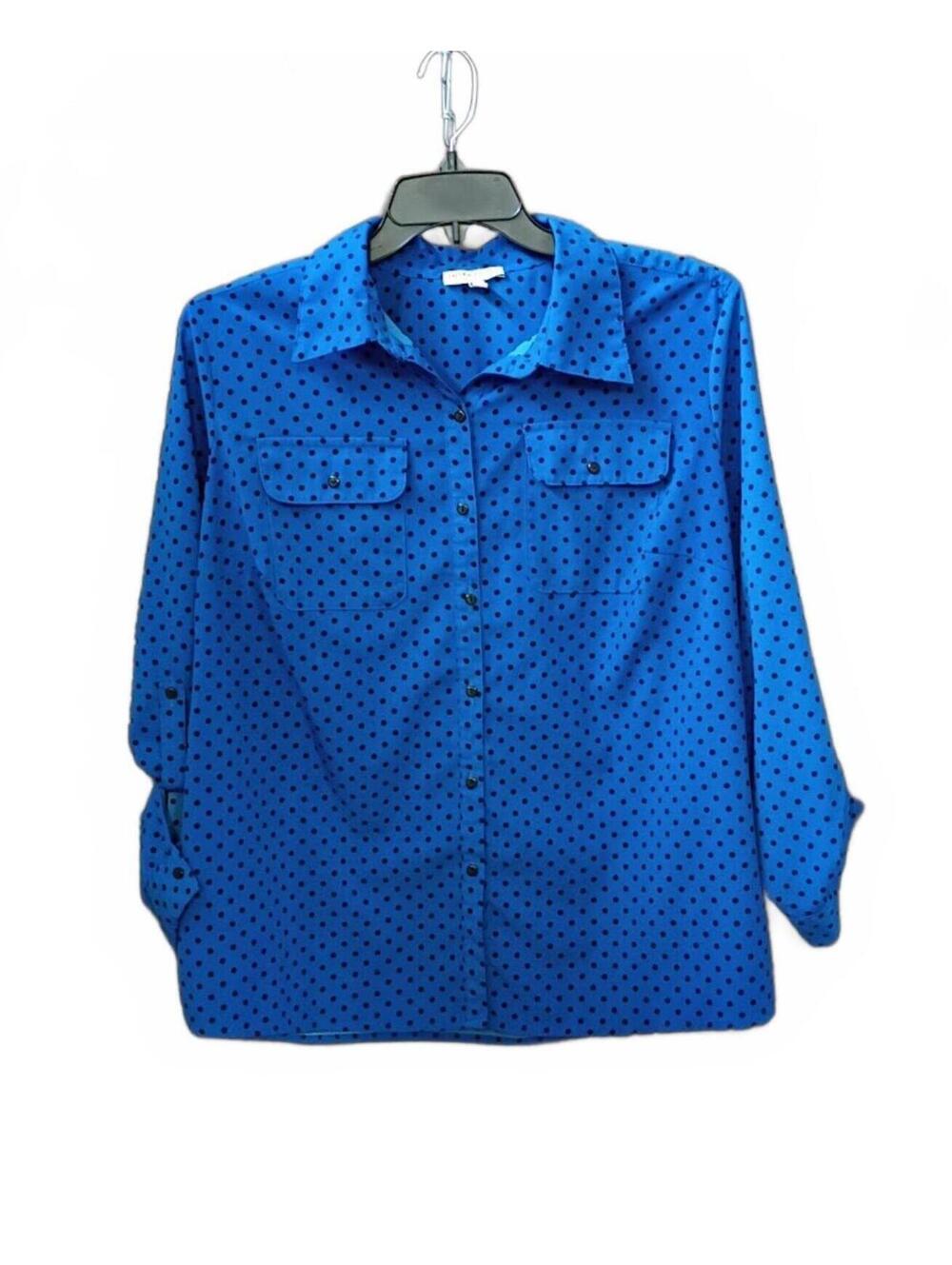 Notations Woman Blue Polka Dot Long Sleeve Button Front Blouse Plus Size 2X